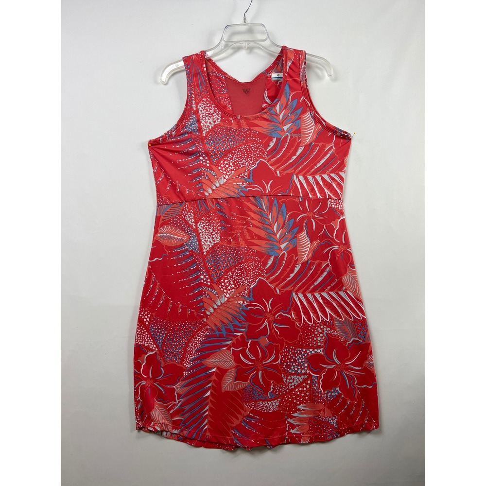 Columbia PFG Dress Womens XL Red Tropical Floral Mesh Racerback Athleisure Shift